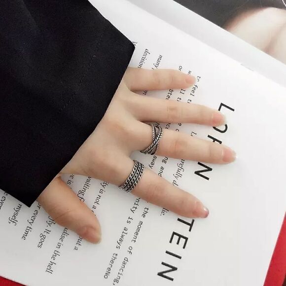 #13 Minimalist 925 Sterling Silver Retro Layered Ring - Picture 4 of 8